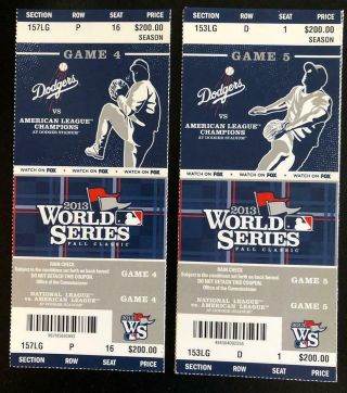 Two 2013 World Series Tickets Phantom Los Angeles Dodgers
