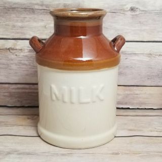 Vintage Brown Glazed Pottery Milk Jug Utensil Holder Crock