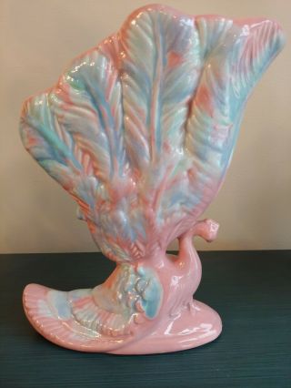 Vintage Royal Haeger Mid Century Peacock Vase 1940s Blue Pink