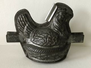 Antique French Letang Paris Tin Metal Easter Hen On Nest 2 Pc Chocolate Mold