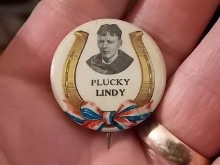 Vint " Plucky Lindy " Charles Lindbergh Horshoe Pinback Button