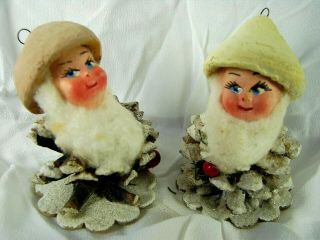 Antique Incredible Pair Pinecone Elves " Made In Itala " - Pre 1946? Outstanding