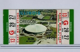 1970 Full Ticket Illinois V Oregon Ducks Fighting Illini Memorial Stadium