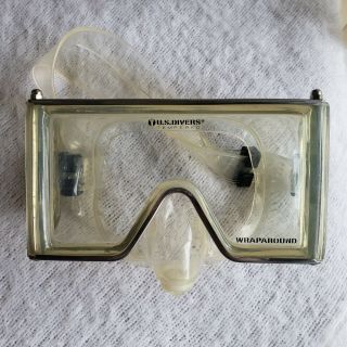 Vintage U.  S.  Divers Aqua - Lung Wraparound Face Mask Goggles Tempered Glass