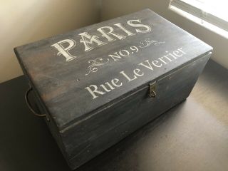 Antique Paris No.  9 Rue La Verrier French Cottage Style Wooden Chest Storage Box