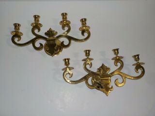 Vtg Set Of 2 Brass Wall 4 Arm Candle Holders Sconce Candelabra