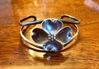 Vintage Stuart Nye Dogwood Flower Cuff Bracelet Sterling Silver