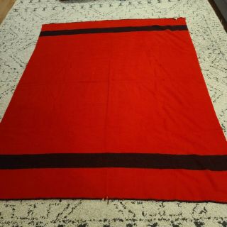 Faribo Wool Red Black Stripe TWIN Blanket 89” X 71” Vintage Antique.  A few Holes 3