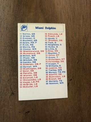 1969 Miami Dolphins Afl American Football League Roster Schedule Don Shula