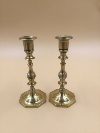 Vintage Pair Baldwin Brass 7 " Tall Candlestick Holders Octagon Bases