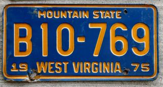 1975 Gold Incused Lettering On Blue West Virginia License Plate