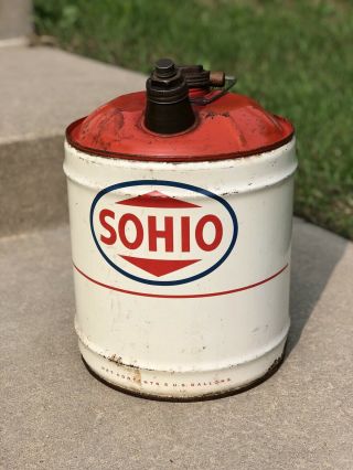 Vintage Sohio Standard Oil Ohio 5 Gallon Metal Motor Can Gasoline Advertising