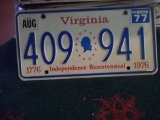 Virginia License Plate 1977 409 - 941 Independence Bicentennial