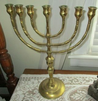 17 " Antique Judaica Brass Rotating 7 Branch Jewish Hanukah Menorah Candleabra Nr