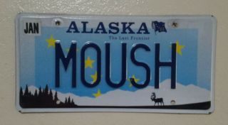 Vintage Alaska Personalized Vanity License Plate Moush - Authentic Alaskan Tag