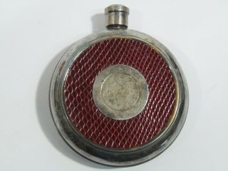 Antique Silver Plated Whiskey Flask Snake Skin With Shot Glass