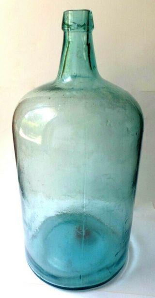 Antique Large Aqua Clear Glass Water Bottle W/o Lid