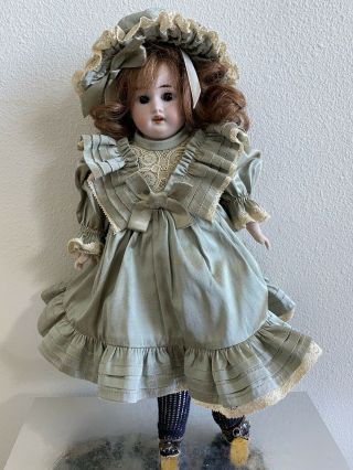 Antique German Am 6/0 Dep Bisque Socket Head Doll 14 " With Leather Body