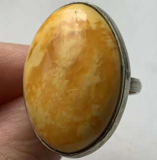 Vintage Silver 875 Butterscotch Yellow Egg Yolk Antique Amber Russian Ring 7.  5