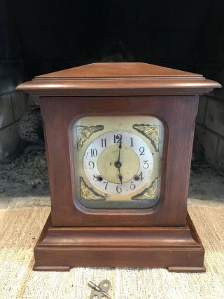 Antique Ansonia Wood Mantle Chiming Clock