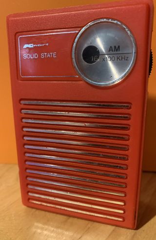 Vintage Portable Pocket Red Kmart Solid State Transistor Radio 06 31 09works
