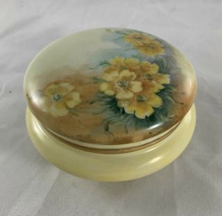 Antique T&v Limoges France Porcelain Hand Painted Yellow Floral Powder Jar