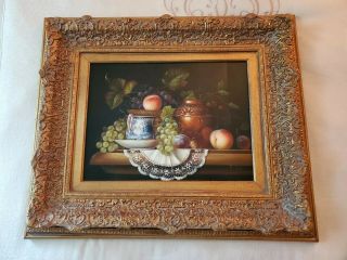 Vintage Signed Oil Painting With Heavy Gold Frame C Julia