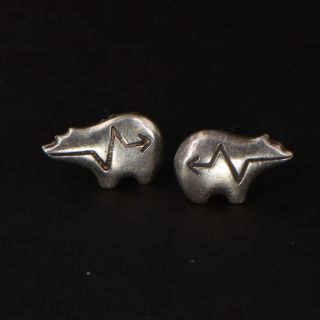 Vtg Sterling Silver - Navajo Arrow Fetish Bear Animal Solid Post Earrings - 1g