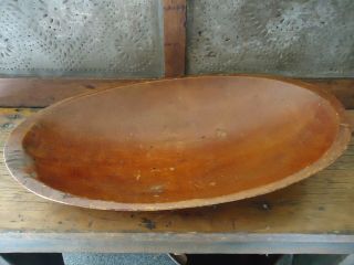 Old Primitive Antique 18 1/2 " Wooden Trencher Notched Handles Early Dough Bowl
