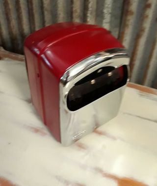 Vintage Napkin Caddy Dispenser Marathon Compact Red Metal And Chrome