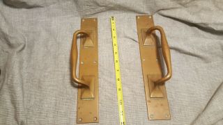 Pair Antique Solid Brass Door Handle 12 " Plate Pull Push Vtg Pub Bar Salvage