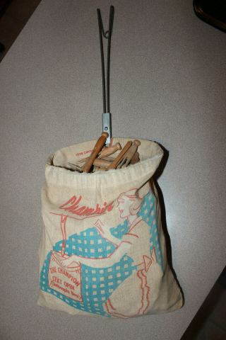 Vintage Champion Clothes Pin Bag Full Of Old Wooden Clothes Pins