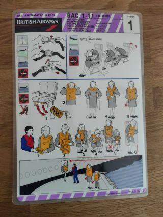 Safety Card - British Airways Bac 1 - 11 400 Series - Issue 1