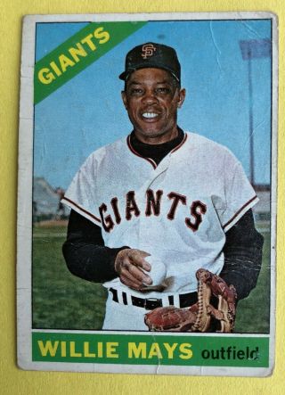 1966 Topps 1 Willie Mays San Francisco Giants - HOF - 54 year old vintage card 2