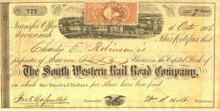 1866 Southwestern Railroad Of Georgia - Common Stock Certificate