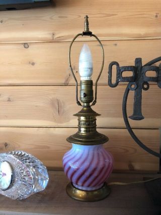 Vtg Antique Fenton Cranberry Opalescent Swirl Optic Electric Lamp Victorian