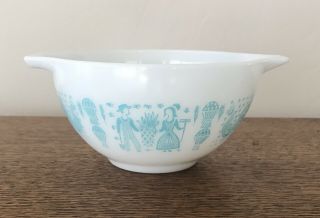 Vintage Pyrex Amish Butterprint 441 (1.  5 Pint) Bowl Turquoise On White