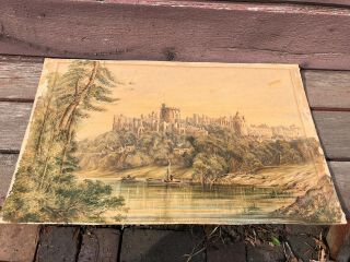 Antique 19th C.  Signed Print Of Castle & Waterfront Scene Signed A.  Y.  Ross