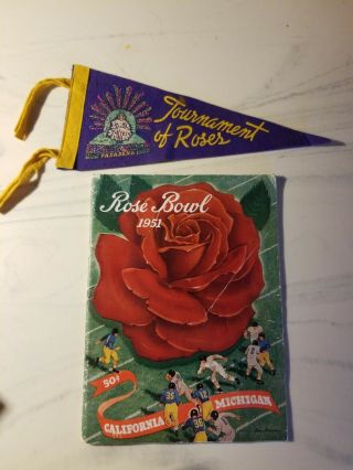 1951 Rose Bowl Game Program Michigan Vs California,  Tournament Of Roses Pennant