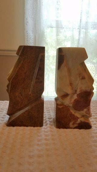 Pair Easter Island Moai Statue Carved Stone Bookends Vintage Bookends