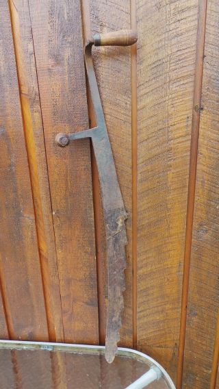 Antique Hay Knife Scythe Sickle 36 " Long Wooden Handle Saw