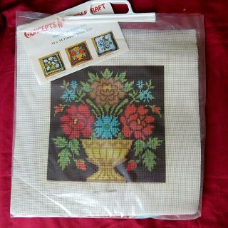 Vtg Lee Ward Needlepoint Pillow Kit 401 Jacobean Vase (14x14) Floral Nos