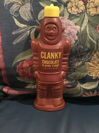 Vintage Robot Clanky Chocolate Flavored Syrup Bottle Empty.  Very.