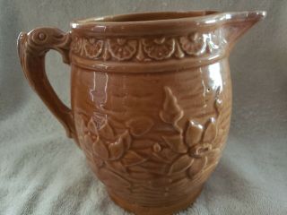 Vintage Mccoy Water Lily Pitcher W/fish Handle 30 Ca.  1930 