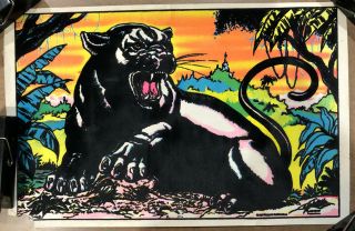 Vintage Poster Psychedelic Panther Black Light Jungle Cat Velvet Pin Uo