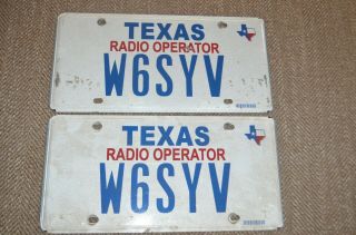 Vtg Texas Ham Radio Operator License Plate Pair Man Cave Bar Garage Decor Art