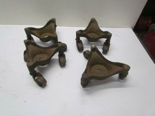 4 Antique Cast Iron Kramer Bros Stove Casters W/swivel Wheels Old Dollies Piano