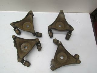 4 Antique CAST IRON KRAMER BROS STOVE CASTERS W/SWIVEL WHEELS old dollies piano 2