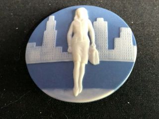 Vintage Jasperware Button - - Walking To Work In The City - - Stella Rzanski - 1 5/8 "