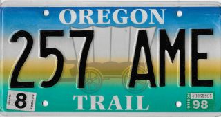 1998 Oregon Trail Graphic License Plate 257 Ame All States Here